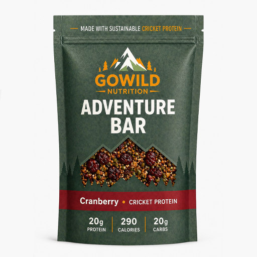Gowild Nutrition Adventure Bar packaging with cranberry flavor on a light gray background