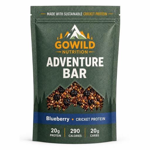 Gowild Nutrition Adventure Bar packaging with blueberry flavor on a white background